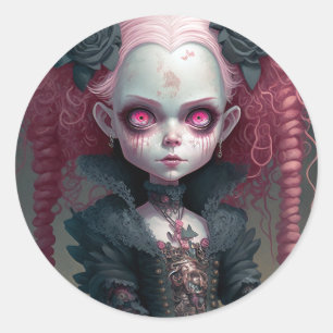 Sticker Rond Goth Girl Rose Noir Déplaisant mignon