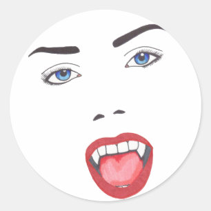 Sticker Rond Goth Halloween Fangs Vampire Visage femme