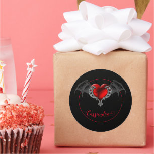 Sticker Rond Goth Heart with Bat Wings Personnalisé