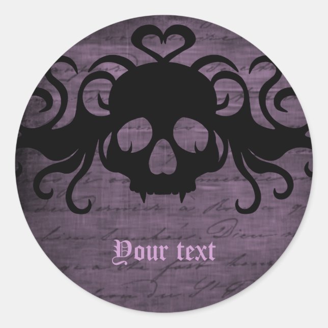 Sticker Rond Goth mignon crâne vampire croisé violet foncé (Devant)