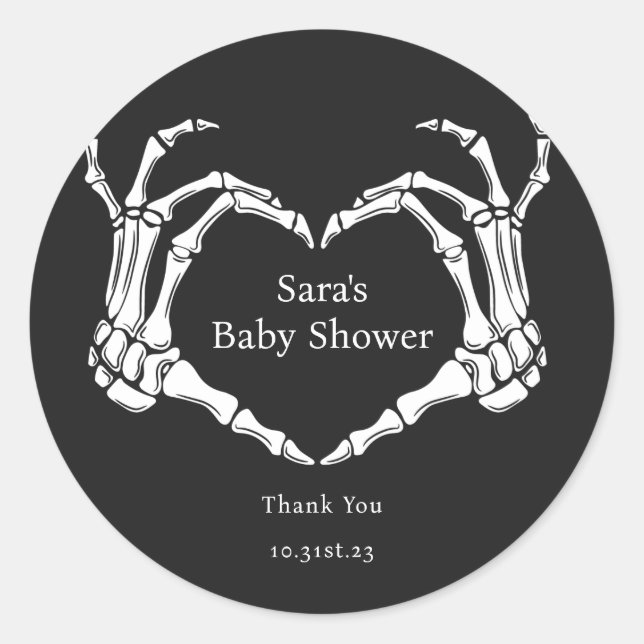 Sticker Rond Goth minimal Squelette mains Baby shower Favoriser (Devant)