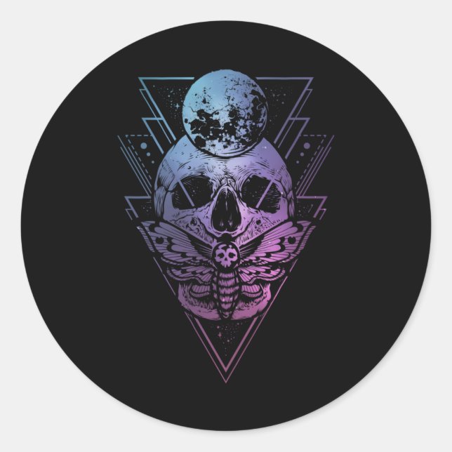 Sticker Rond Goth Moon Crâne gothique Wicca Croissant Mois luna (Devant)