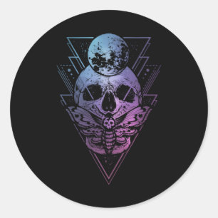 Sticker Rond Goth Moon Crâne gothique Wicca Croissant Mois luna