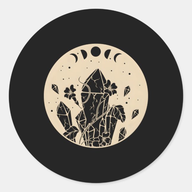 Sticker Rond Goth Moon Phases Cristaux Célestes Et Fleurs (Devant)