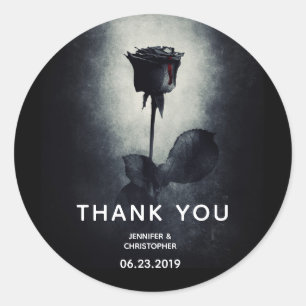 Sticker Rond Goth Rose noir goutte de sang Mariage Macabre