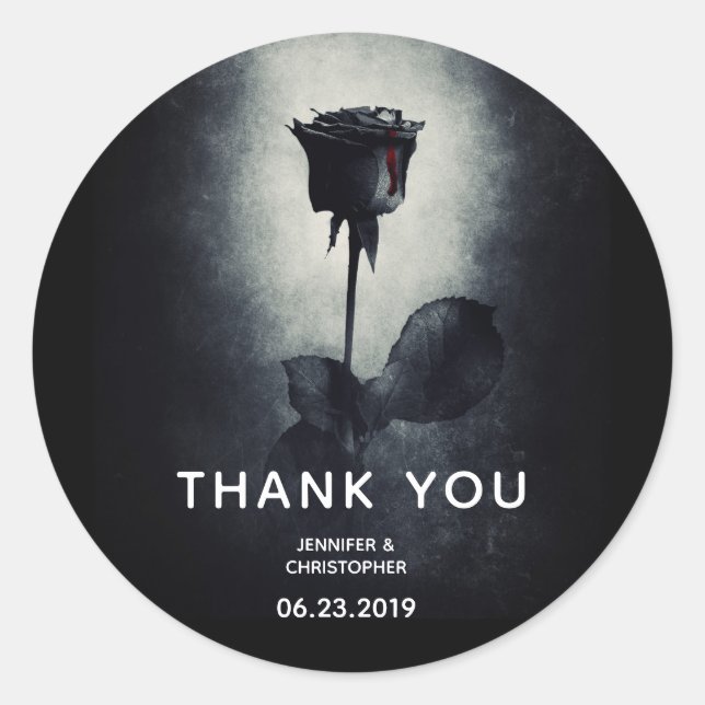 Sticker Rond Goth Rose noir goutte de sang Mariage Macabre (Devant)
