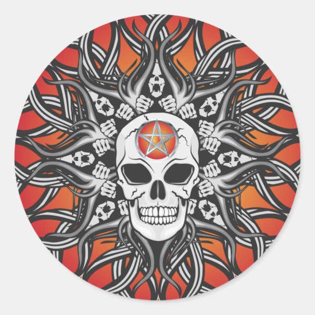 Sticker Rond Goth Skull - Orange (Devant)