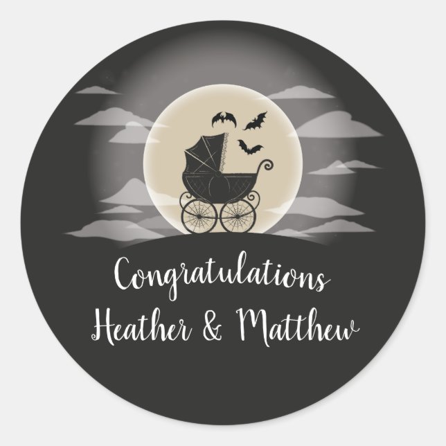 Sticker Rond Gothic Baby Shower Halloween (Devant)