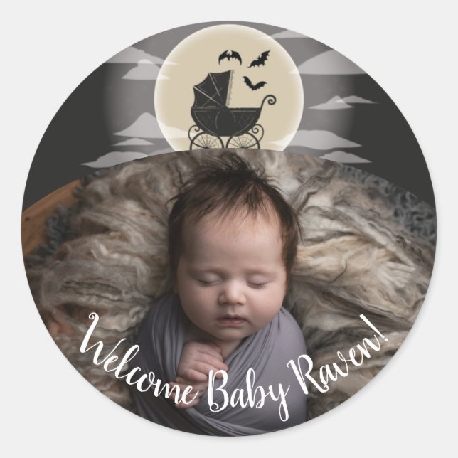 Sticker Rond Gothic Baby Shower Halloween (Devant)