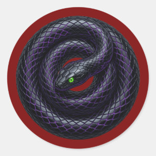 Sticker Rond Gothic Black Snake Néon Violet Serpent enroulé Déc