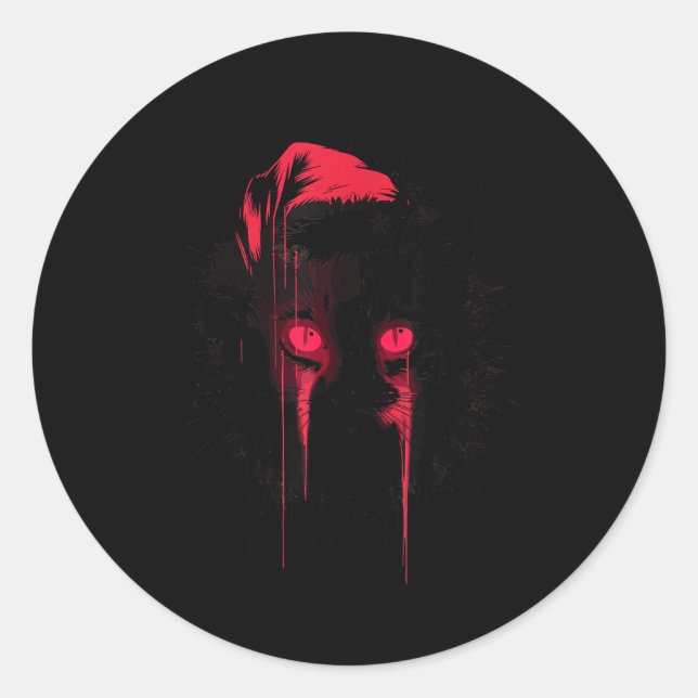 Sticker Rond Gothic Christmas Nge Horror Cat Santa Hat Witchy X (Devant)