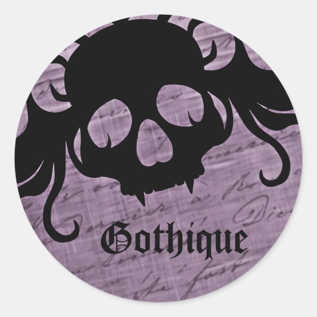 Sticker Rond Gothic purple and black fanged skull (Devant)