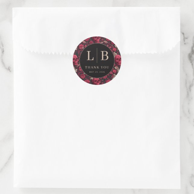 Sticker Rond Gothic Red Floral Skulls (Sac)