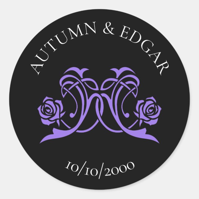 Sticker Rond Gothic Rose Purple Black Wedding (Devant)