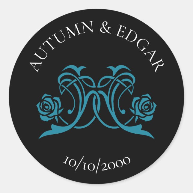 Sticker Rond Gothic Rose Teal Black Wedding (Devant)