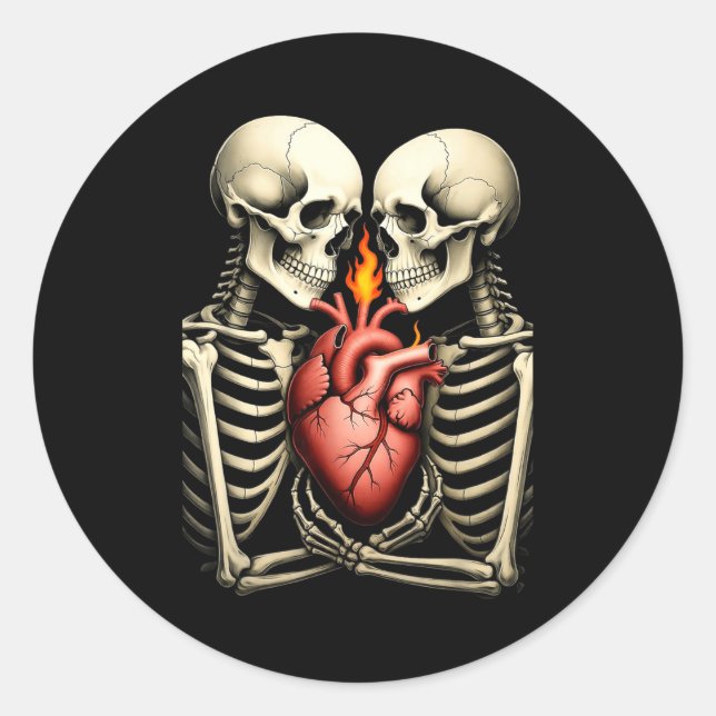 Sticker Rond Gothic Skull Couple Flaming Heart Dark Romance Sty (Devant)
