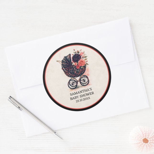 Sticker Rond Gothic Stroller Vintage Halloween Baby Shower  (Enveloppe)