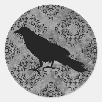 Sticker Rond Gothique Halloween corbeau noir sur gris