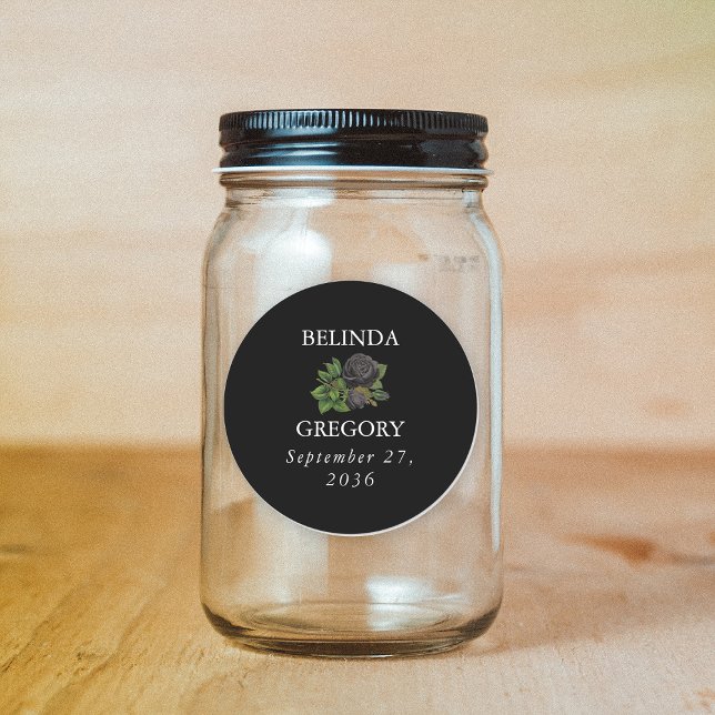 Sticker Rond Gothique Halloween Rose noir Mariage (Gothic Halloween Black Roses Wedding Classic Round Sticker)