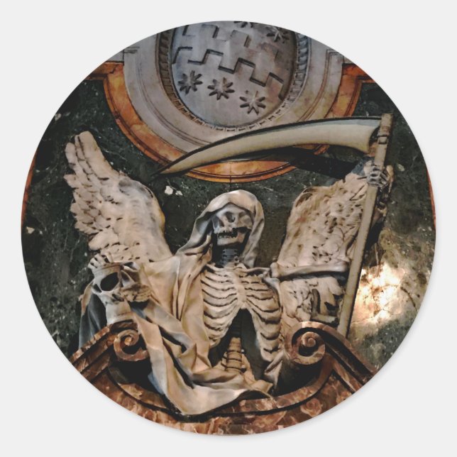 Sticker Rond Gothique Halloween Winged Skelton (Devant)