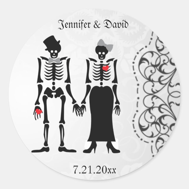 Sticker Rond Gothique Skeleton mariée & chambre Enregistrer la  (Devant)