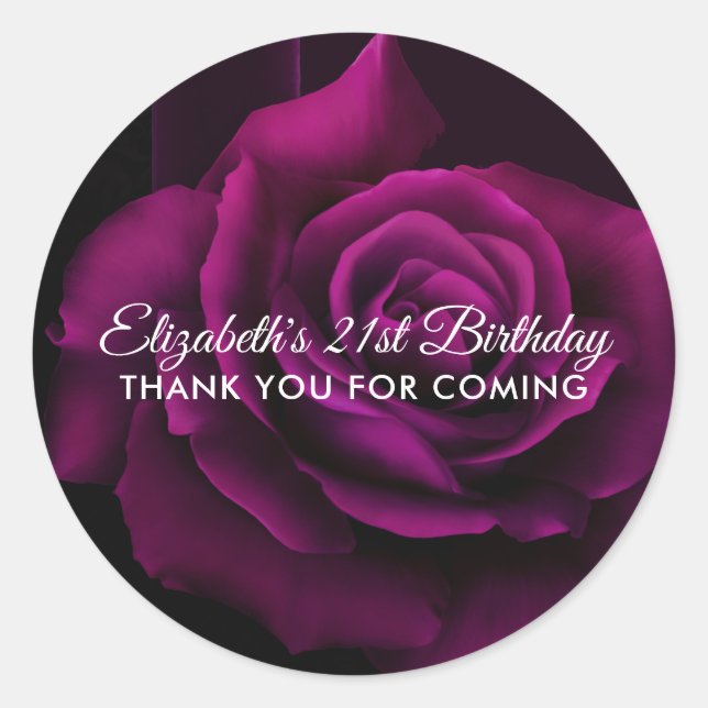Sticker Rond Gothique violet-rouge rose Merci d'anniversaire (Devant)