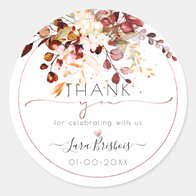 Sticker Rond Gouache Feuillage d'automne Rustique Eucalyptus Gu (Devant)