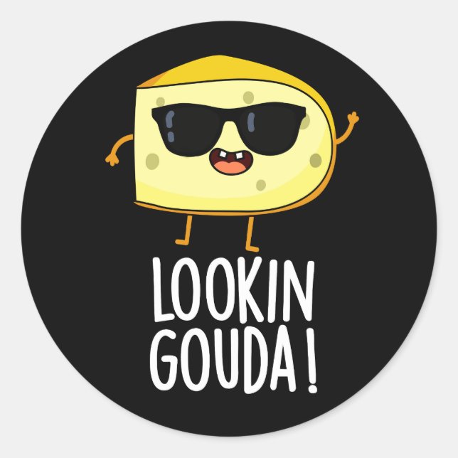 Sticker Rond Gouda Funny Cheese Pun Dark BG (Devant)