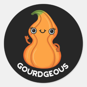 Sticker Rond Gourd geous Funny Gourd Veggie Pun Dark BG