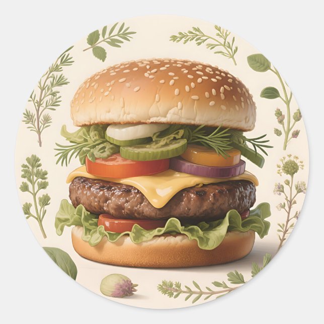 Sticker Rond Gourmet Cheeseburger Illustration (Devant)