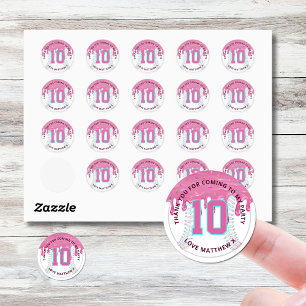 Sticker Rond Goutte de baseball rose et bleu