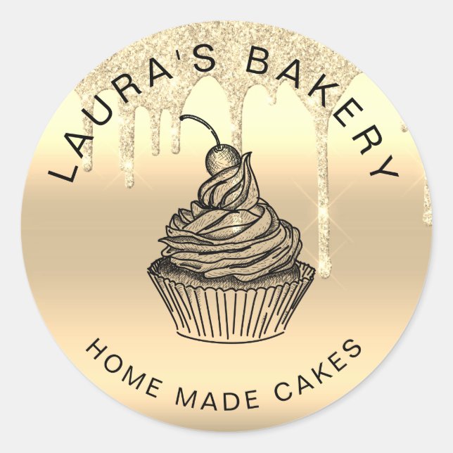 Sticker Rond goutte d'or gâteaux pâtisserie sucreries chocolat  (Devant)