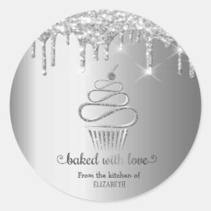 Sticker Rond Gouttes de paillettes d'argent Cupcakes Cuisine