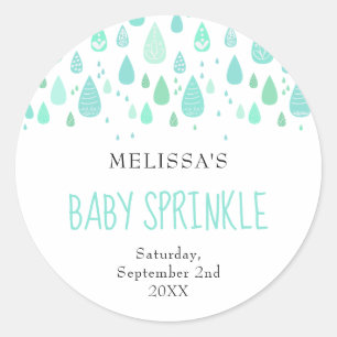 Sticker Rond Gouttes de pluie vert menthe pour la baby shower