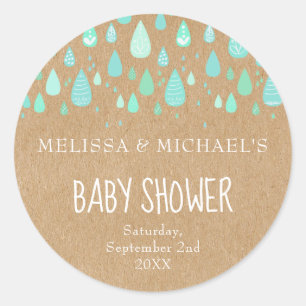 Sticker Rond Gouttes de pluie vert menthe rustique pour baby sh