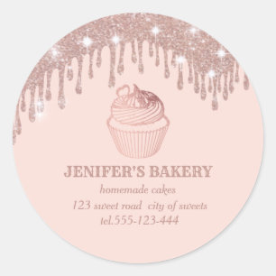 Sticker Rond gouttes d'or rose cupcakes et sucreries faits mais