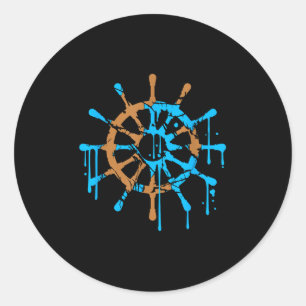 Sticker Rond Gouvernail de bateau de marin Graffiti Drops Voile