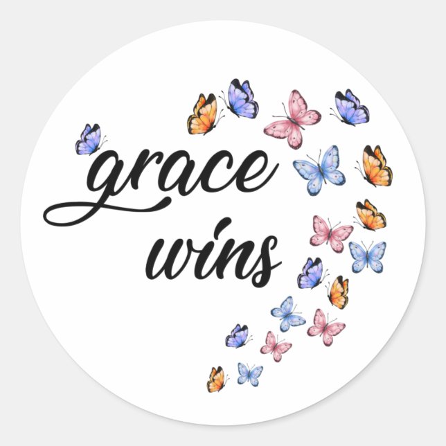 Sticker Rond Grace remporte la foi inspirante Papillons (Devant)