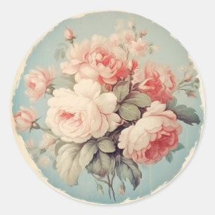 Sticker Rond Grâce rustique, Shabby Chic rose