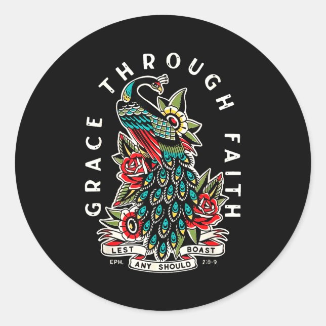 Sticker Rond Grace Through Faith Lest Any Should Boast Pea Chri (Devant)