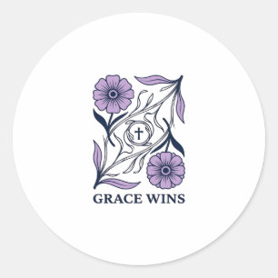 Sticker Rond Grace Wins Floral Christian Vintage Engraving Tee_
