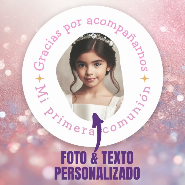 Sticker Rond Gracias por acompañarnos mi primera comunión foto (Gracias por acompañarnos mi primera comunión foto classic round sticker.)