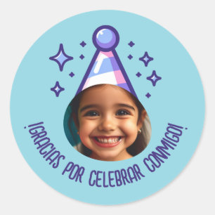 Sticker Rond Gracias por Celebrar Conmigo Fiesta con Foto