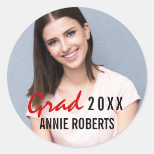 Sticker Rond Grad écrit à la main photo de graduation moderne