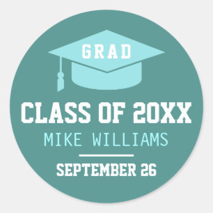 Sticker Rond Grad / Gradué / Gradué / Graduation bleu