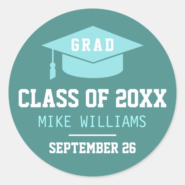 Sticker Rond Grad / Gradué / Gradué / Graduation bleu (Devant)