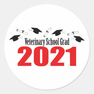 Sticker Rond Grade vétérinaire 2021 Caps and Diplomas