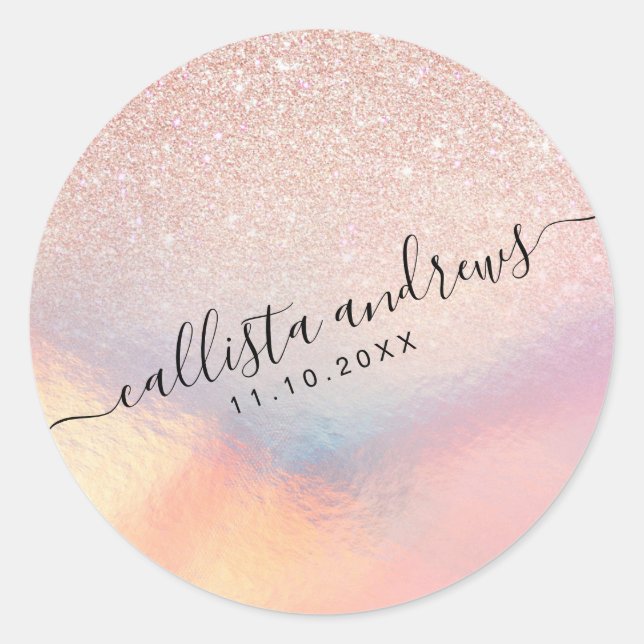 Sticker Rond Gradient holographique de Rose Gold Glitter Irides (Devant)