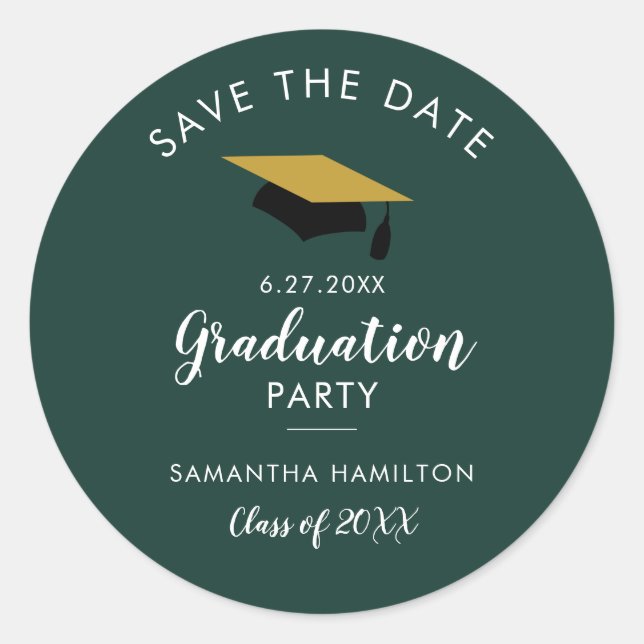 Sticker Rond Graduate 2026 Save the Date Grad Party Green (Devant)