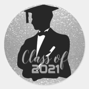 Sticker Rond Graduate Boy Student - Classe de 20XX - Argent